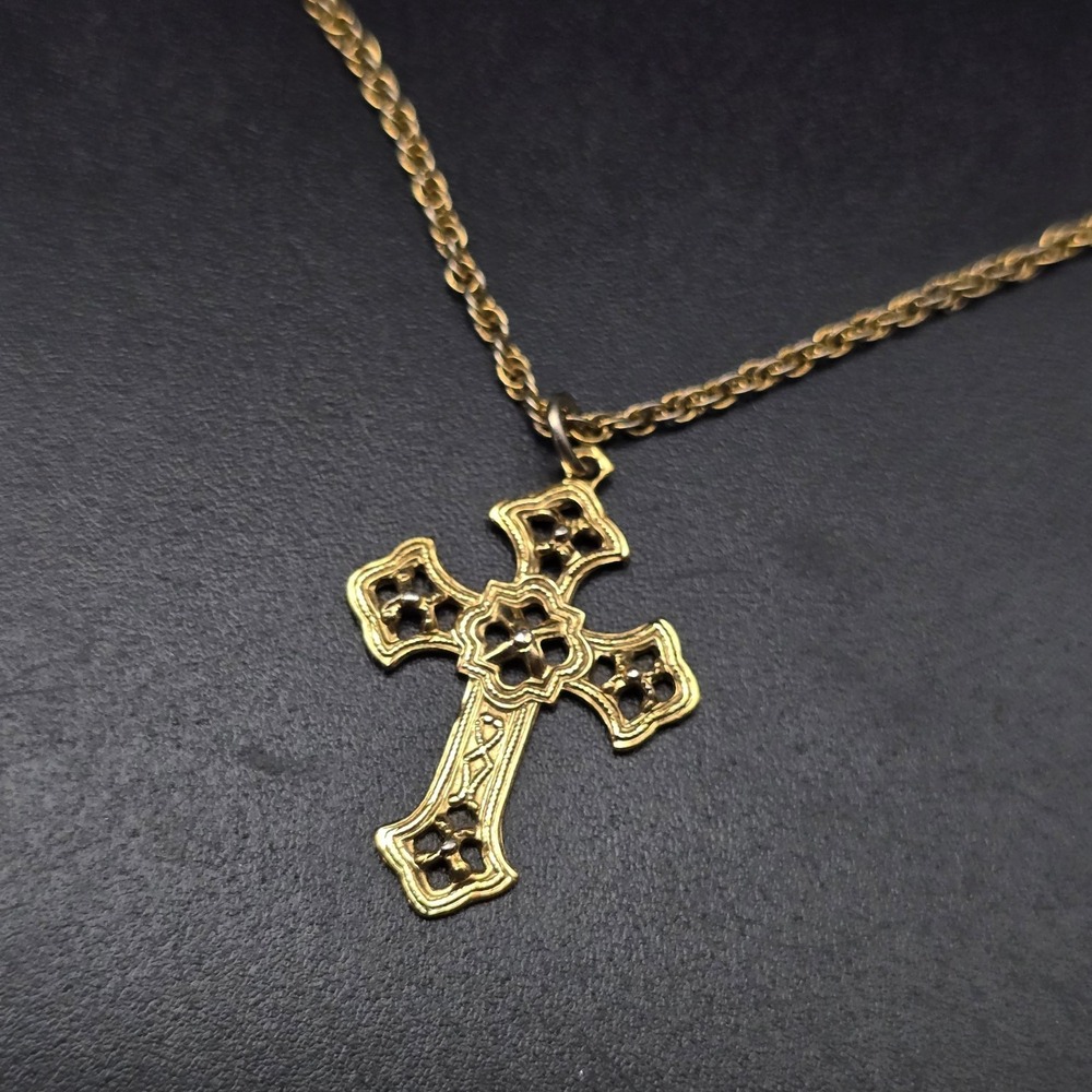 1928 Brand Gold Tone Cross Necklace Pendant Religious Jewelry